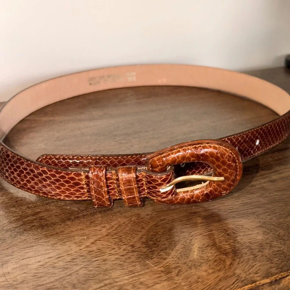 Genuine Snake Skin‎ Belt Womens M/L Brown Cognac Exotic Leather Western Boho Y2K